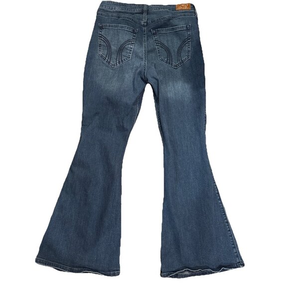 Hollister Jeans High Rise Flare Distressed Stretch Med Wash Women Size 14R W32R - Picture 2 of 5